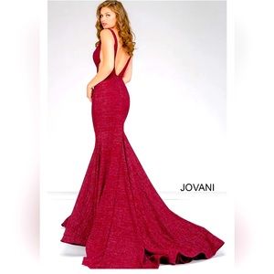 Jovani Iridescent Shimmer Fitted Mermaid Prom Dress Train Pageant Gown